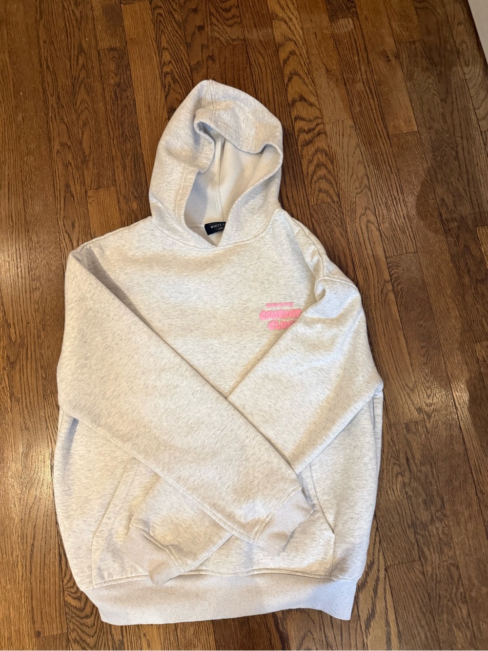 White Fox Boutique Light Gray Hoodie with Pink Logo